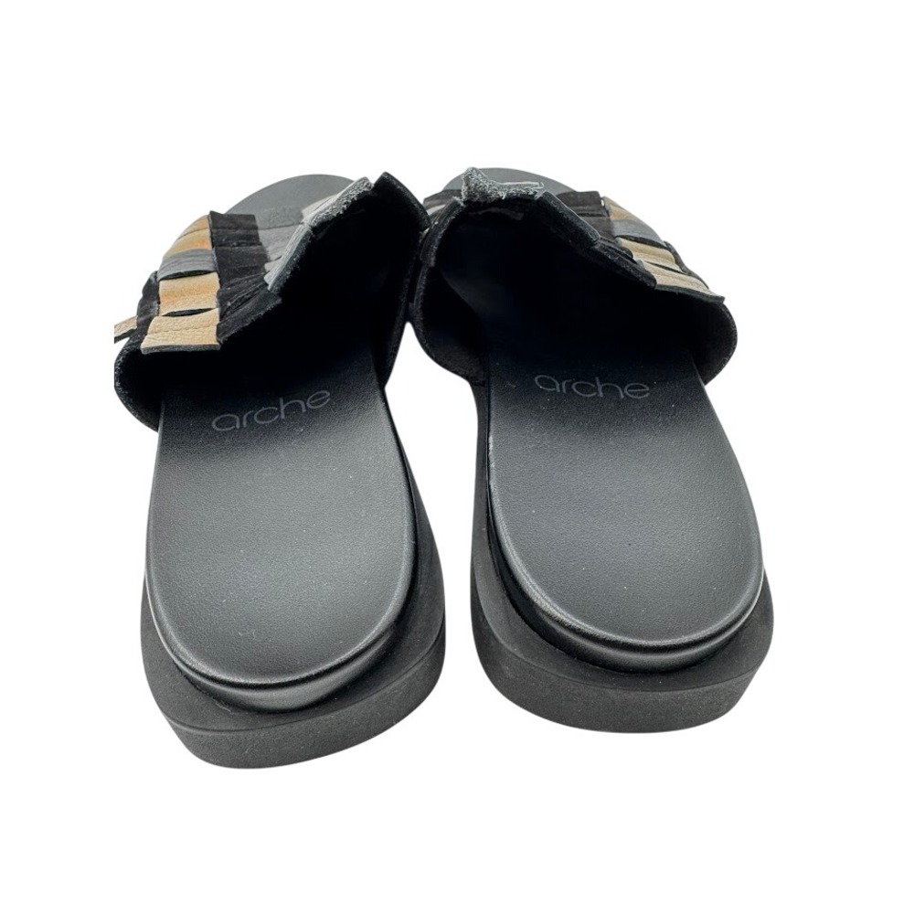 Arche Makkho Woven Leather Slide Sandals Black Bronze Silver Metallic Flat EU 37 - Picture 7 of 14